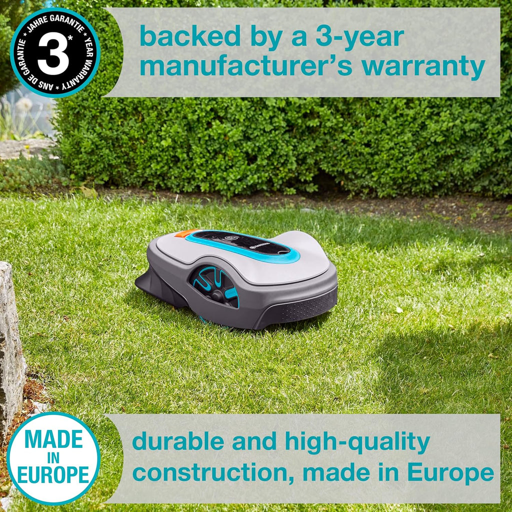 GARDENA 15101-41 SILENO Life - Automatic Robotic Lawn Mower, with Bluetooth app and Boundary Wire, one of The quietest in its Class, for lawns up to 8100 Sq Ft, Made in Europe, Grey