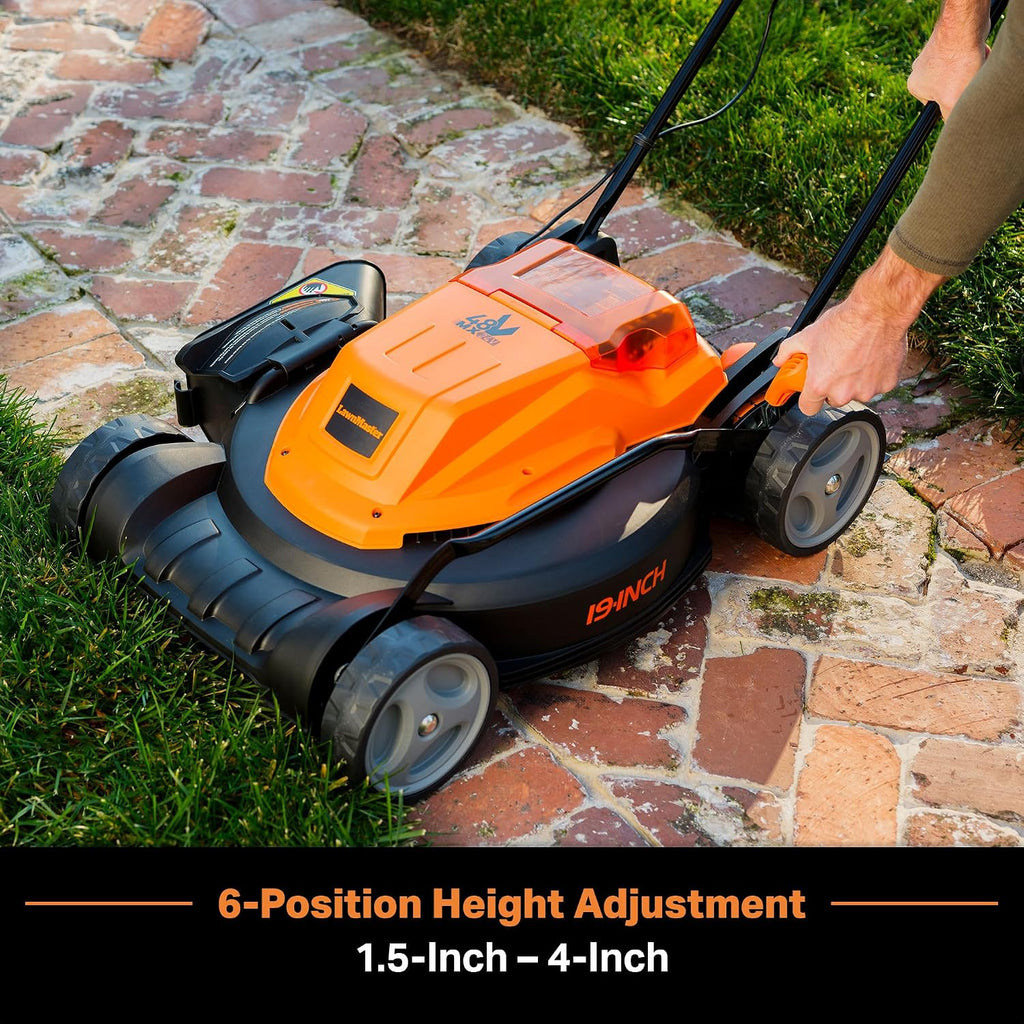 LawnMaster CLMF4819X 19-inch Brushless Cordless Lawn Mower with 2X24V MAX 4.0Ah Battery and a Dual Charger 6 Cutting Position