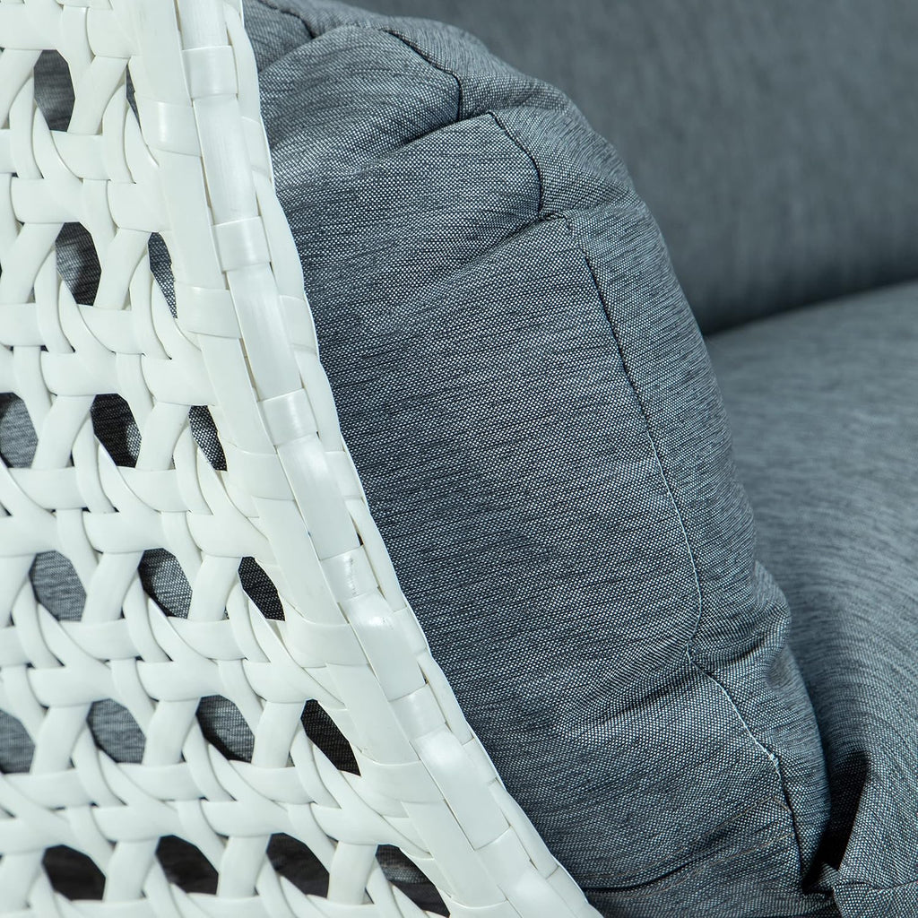 LeisureMod 2 Person Hanging Egg Chair, Indoor Outdoor Patio Lounge Swing with White Stand & UV-Resistant Cushions, Hammock Chair for Bedroom & Garden, Charcoal Blue