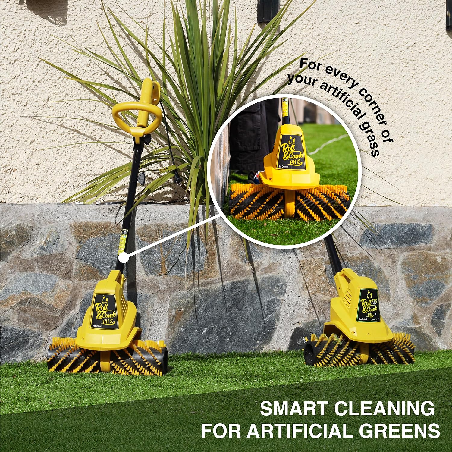 Artificial Turf Sweeper Broom by Roll & Comb, Corded Electric Power Rake for Artificial Grass, Fake Grass Cleaner for Dogs, Model 141e, 10.6lb.