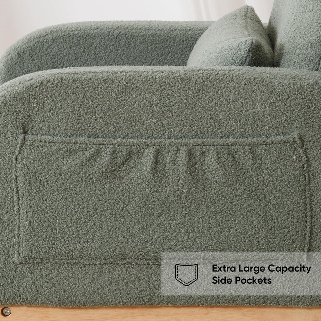HCHAIRH Rocking Chair Nursery, Teddy Nursing Rocking Chairs, Upholstered Nursery Glider Rocker for Mom Nursery Morden Accent Rocking Chair with Lumbar Pillow for Living Room,Bedroom, Green