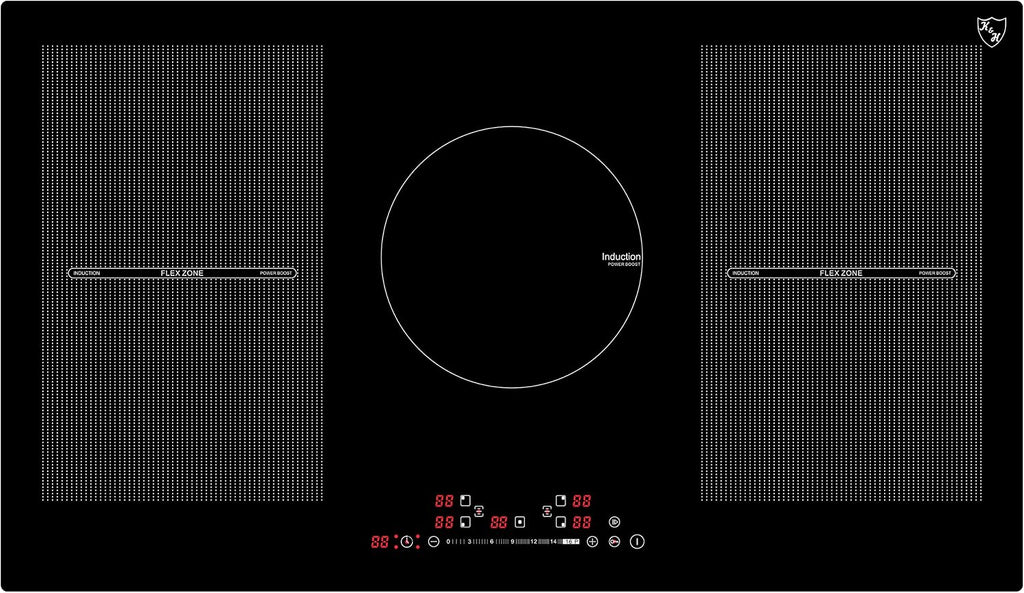 K&H 5 Burner Induction Cooktop - 36 Inch Built-In Electric Cermic Stove Top - 17 Heating Levels, 240V, 9400W High-Power Built-in Electric Stove Top - Child Lock, Timer & Touch Control - IN36-9400FLX