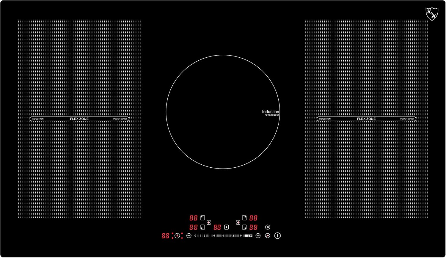 K&H 5 Burner Induction Cooktop - 36 Inch Built-In Electric Cermic Stove Top - 17 Heating Levels, 240V, 9400W High-Power Built-in Electric Stove Top - Child Lock, Timer & Touch Control - IN36-9400FLX