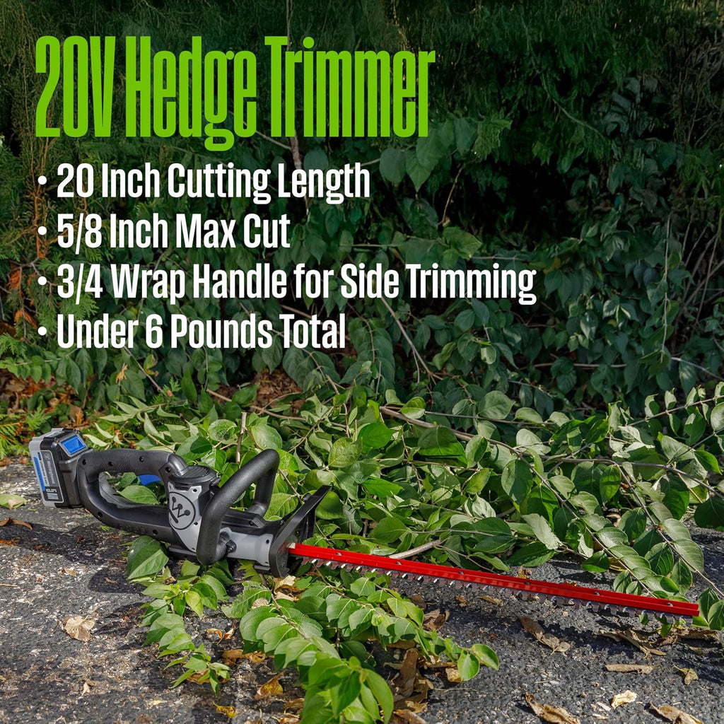 Westinghouse 20V Cordless Leaf Blower, 350 CFM, 110 MPH + 22' Cordless Hedge Trimmer, Dual-Action Steel Blades + 2-in-1 Cordless String Trimmer & Edger, 12' Cutting Path with 4.0Ah Battery & Charger