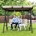 GARTOO 3-Seat Patio Swing Chair, Outdoor Porch Swing with Adjustable Canopy and Durable Steel Frame for Patio, Garden, Poolside (Beige)