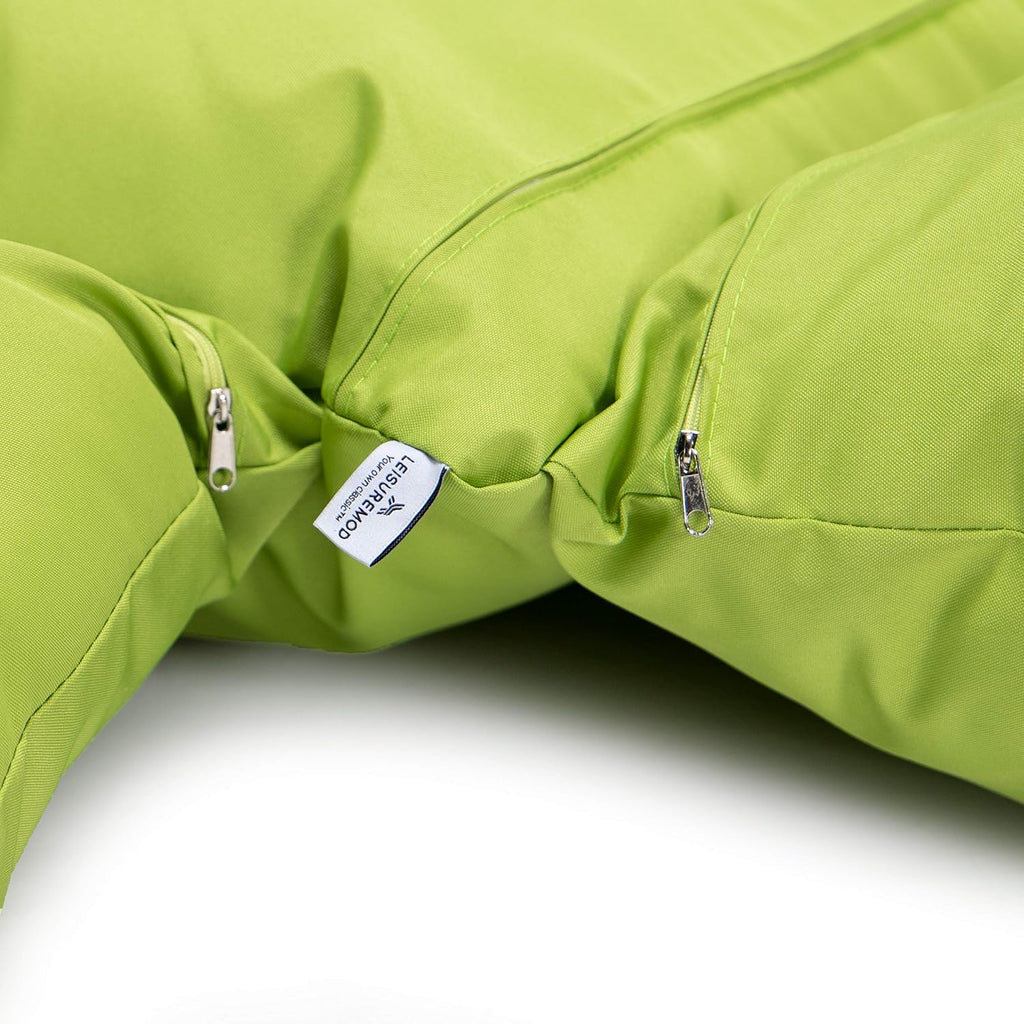 LeisureMod 2 Person Hanging Swing Chair Cushion - Light Green, Breathable Cotton, Weather-Resistant, Machine Washable, Zipper Cover