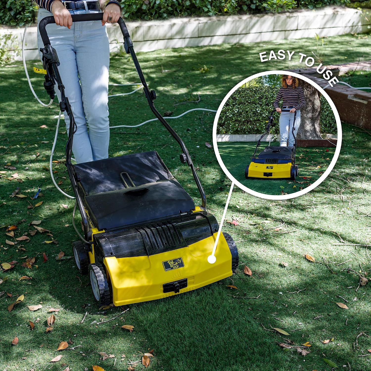 Artificial Turf Sweeper by Roll & Comb, Corded Electric Turf Comb for Synthetic Grass, 16' Working Width, 40L Leaf Collector, 1,600W Motor, Model 502e, 39.5lb