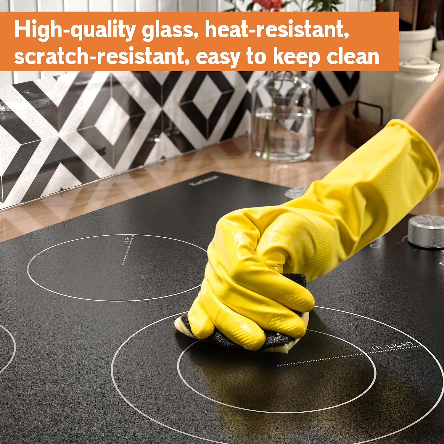 Karinear 36' Electric Cooktop 5 Burners, Knob Control Electric Stove Top, 9 Power Levels, Residual Heat Indicator, 8400W, 40A, 240V Hardwire(Sliver)