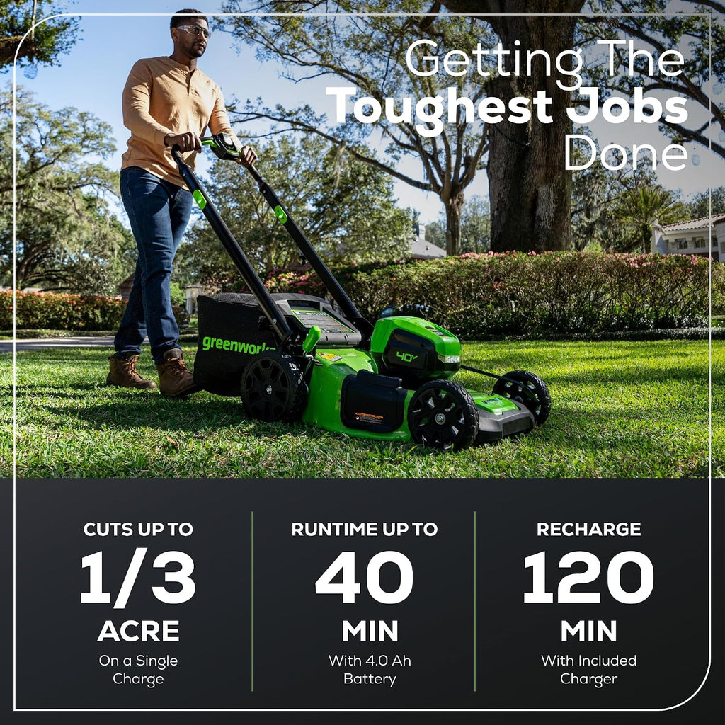 Greenworks 40V 20' Brushless Cordless Lawn Mower with 4.0Ah Battery & Charger(75+ Tool Compatibility)