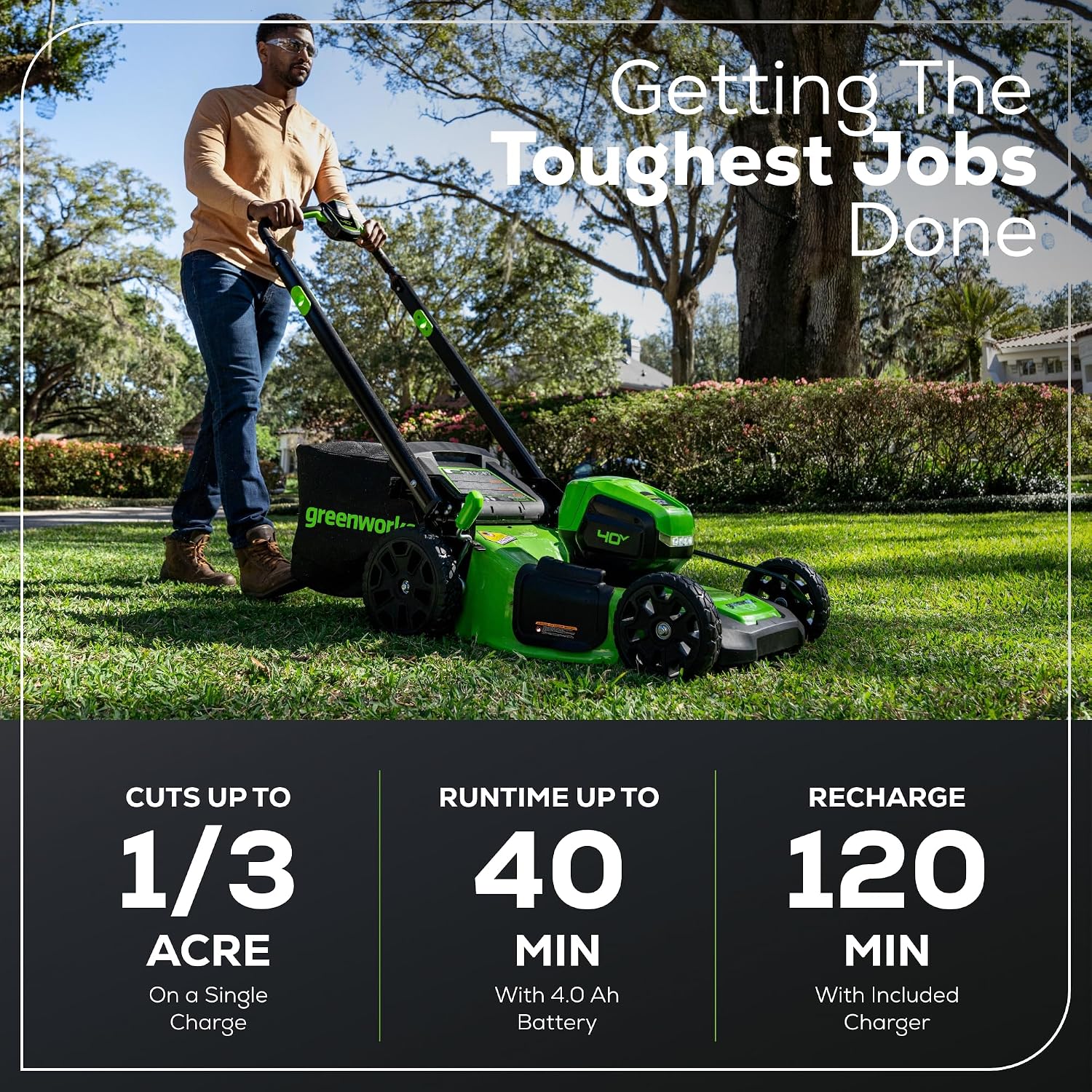 Greenworks 40V 20' Brushless Cordless Lawn Mower with 4.0Ah Battery & Charger(75+ Tool Compatibility)