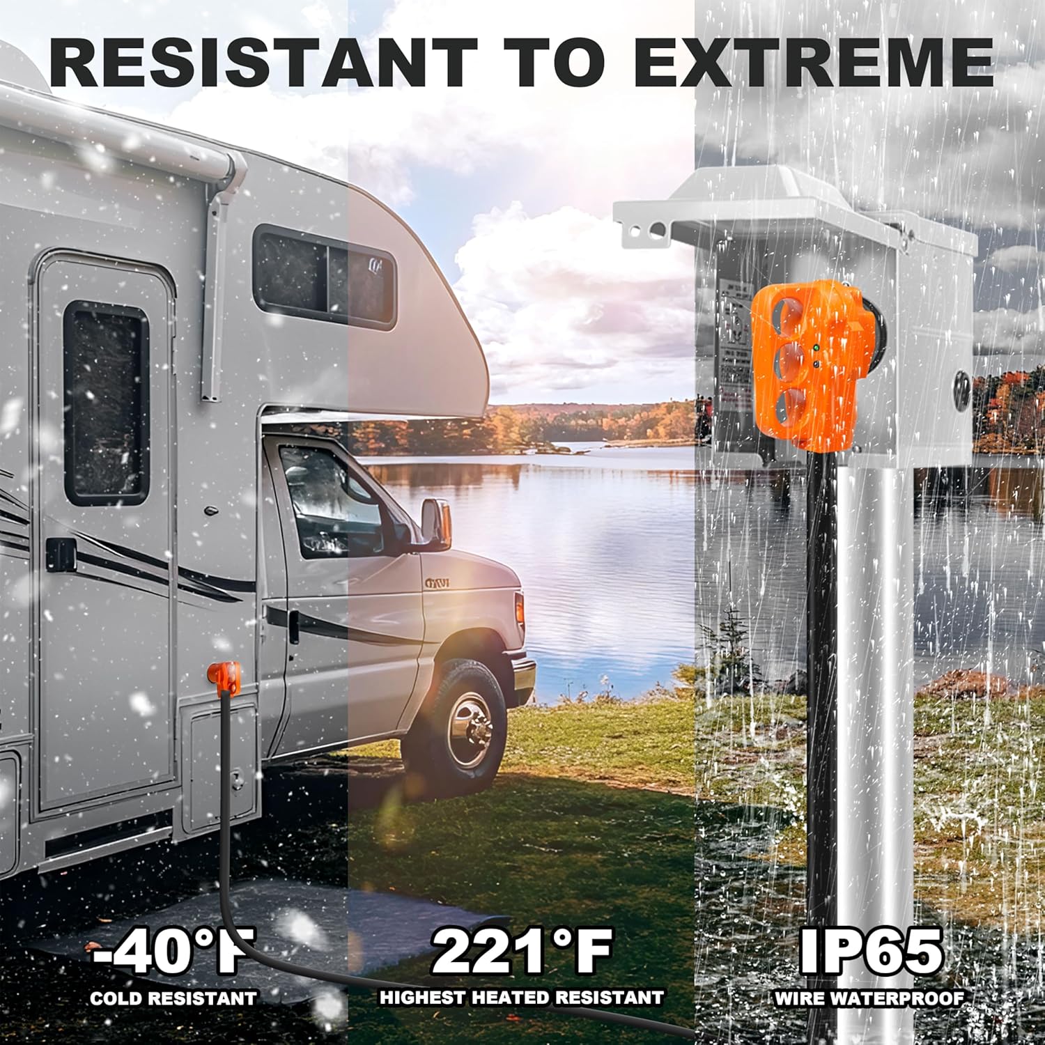100FT 50 Amp RV Extension Cord Outdoor with Grip Handle, 125/250V, 12500W, 4 Prong, Heavy Duty 6/3+8/1 Gauge STW, NEMA 14-50P to 14-50R with LED Power Indicator & Polarity Lamp, UL&ETL Listed