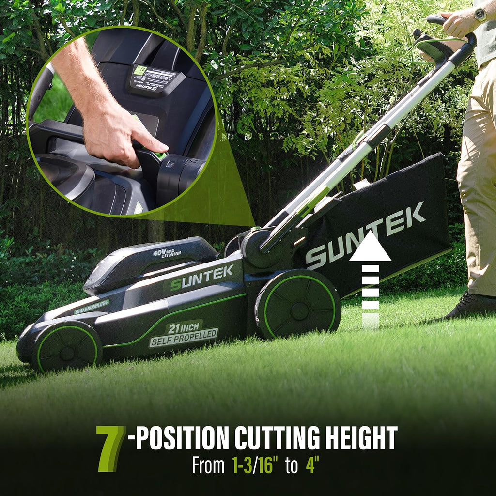 SUNTEK 40V 21-Inch Cordless Lawn Mower, Upgarded Battery Powered Self-Propelled Lawn Mowers, 4.0Ah Lithium-ion Battery and Rapid Charger Included, Digi-Brushless, APP Compatible, SLM4521A