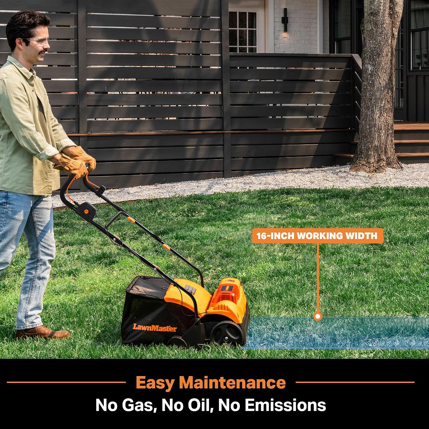 LawnMaster 48V MAX Brushless 16' 2-in-1 Cordless Dethatcher and Scarifier with Removable Thatch Collection Bag Quick-Fold – CLGVB4816