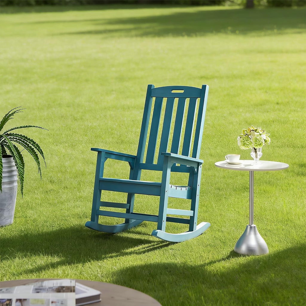 Psilvam Oversized Outdoor Rocking Chair, with 21' Wide Seat and 32' Tall Backrest, Pre-Assembled with Most Components for Effortless Installation (Blue)