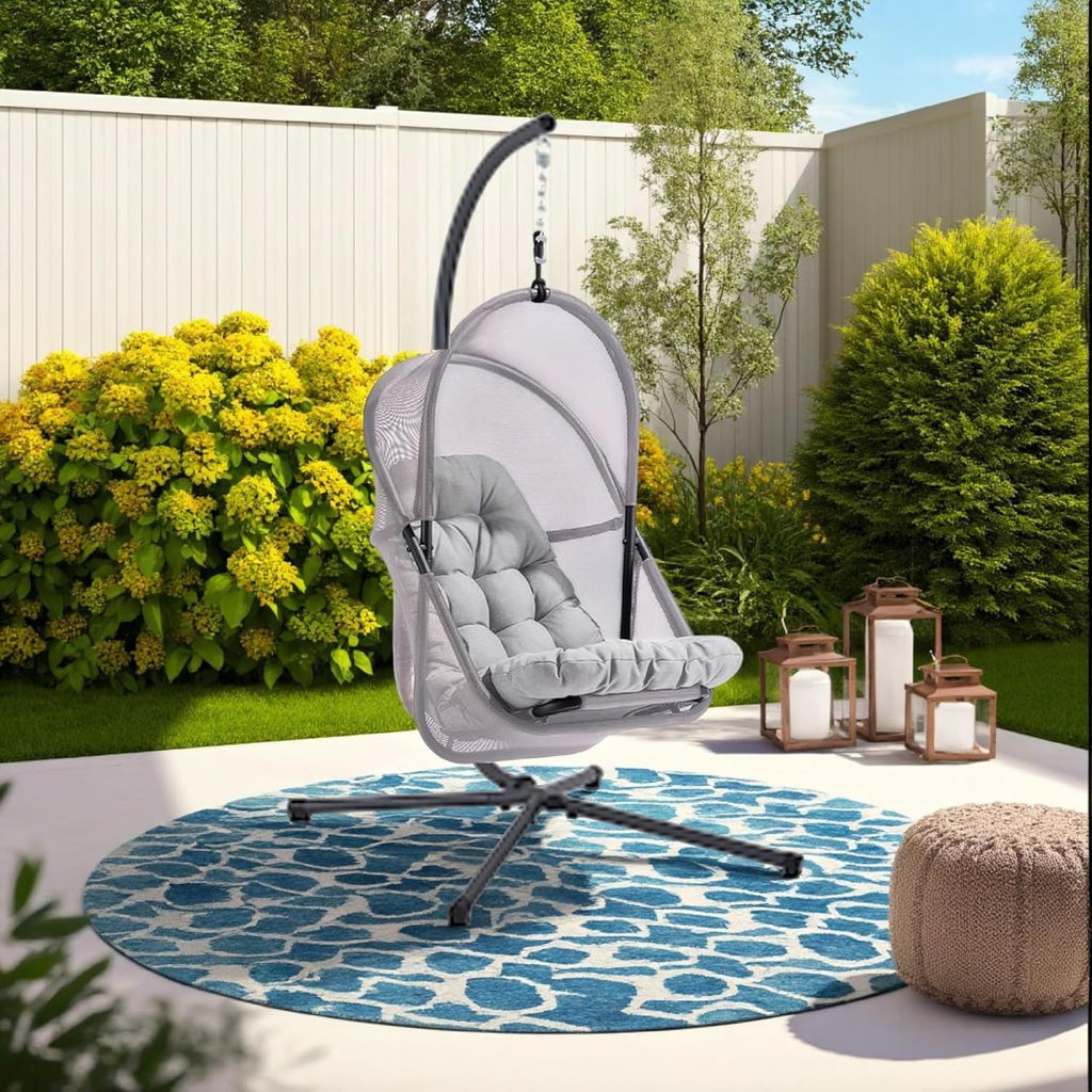 Bery Patio Hanging Swing Chair-Cushioned Light Gray Mesh