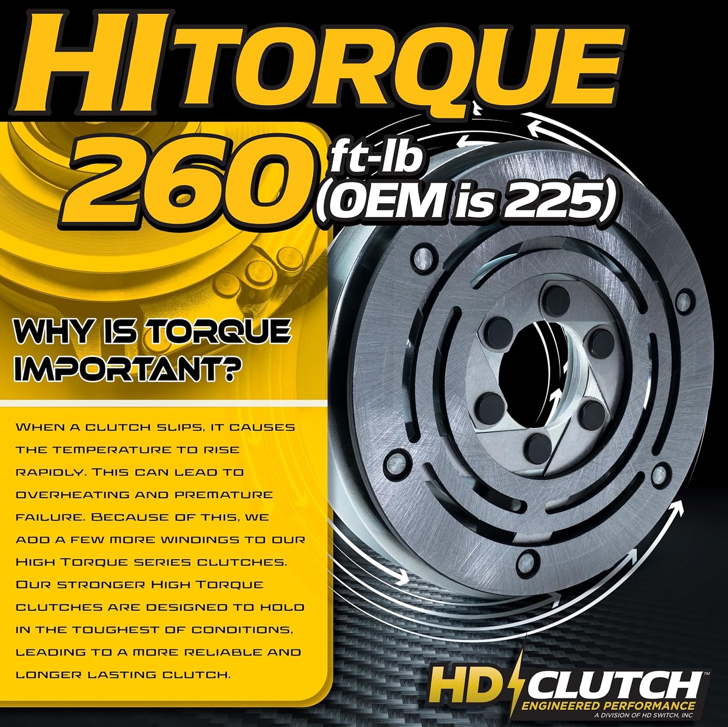 HD Switch HiTorque 260ftlb (OEM 225) BIGBearing Billet Pulley PTO Clutch 522829 for Warner 5228-29 w/Larger Replaceable Pulley Bearing OEM Upgrade Lawn Mower