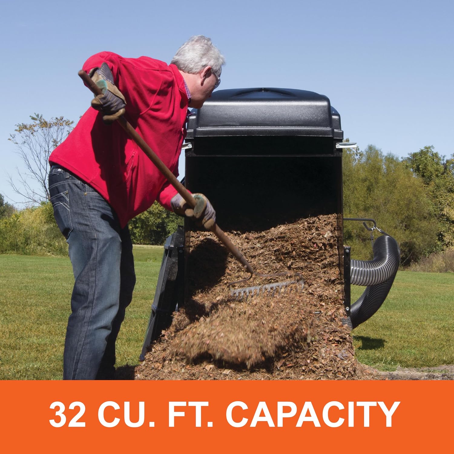 Agri-Fab 45-0631 Large Capacity 32 CU FT Hard Top Mow- N-Vac, Tow Behind Lawn Vacuum, Leaf Vacuum, Gas Powered, Easy Foot Pedal Dumping