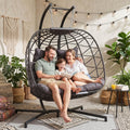 RADIATA 2 Person Hanging Egg Chair with Stand, Extra Large Cozy Outdoor Double Swing Chairs, Oversized Hammock Chair, Indoor Patio Wicker Loveseat with Cushion for Backyard Balcony, Dark Gray