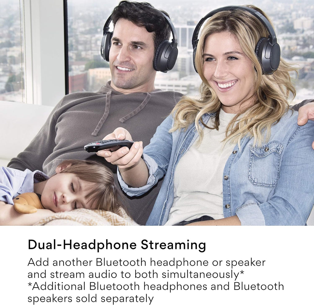 MEE Audio Connect T1CMA Bluetooth Over-Ear Wireless Headphones Headset for TV with no Audio Delay; Includes Transmitter (Optical/AUX/RCA) and CinemaEAR Audio Enhancement for Seniors & Hard of Hearing