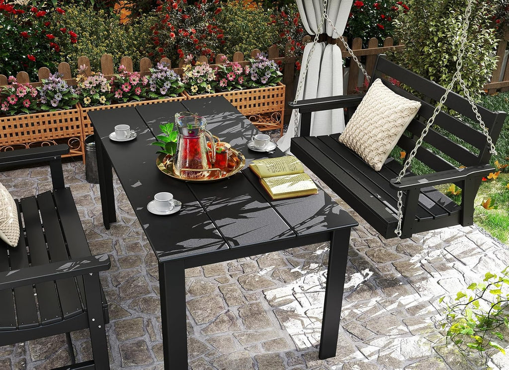 GREENVINES Porch Swing | 51'' | HDPE Plastic | for Outdoor Patio | All Weather | Waterproof Bench Swings | w/ 4 Stainless Steel Chains | Black