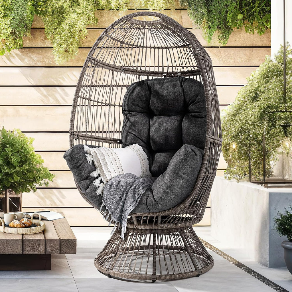 Bme Heavy Duty 400 lbs Capacity Wicker Egg Chair for Outside & Indoor, 360 Degree Smooth Swivel Mechanism, UV 2000 Hours Material with Flame Retardant Tested Cushion, Durable Against Water, Weather