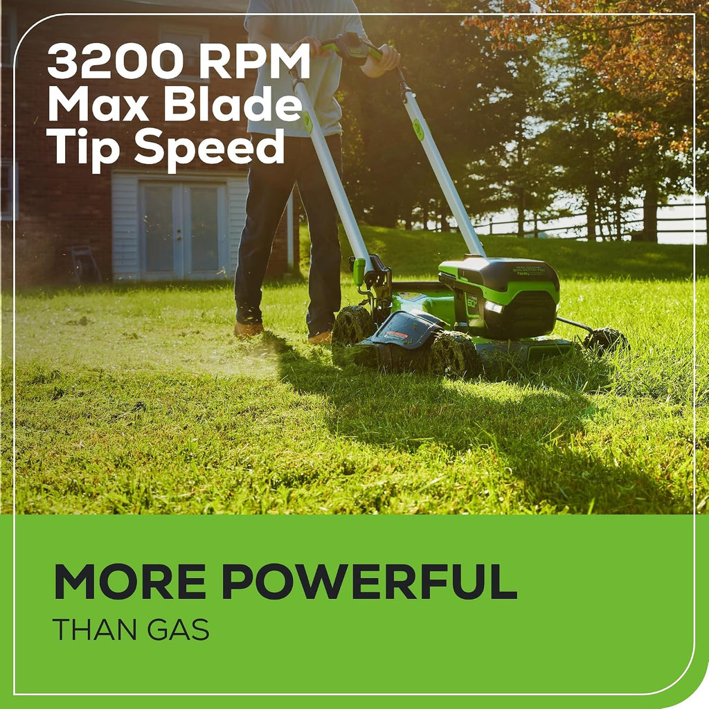 Greenworks 60V 21' Brushless (Push) Cordless Lawn Mower, 5.0Ah Battery (1/2 Acre, Rapid Charger, 4-in-1, LED Lights, IPX4)
