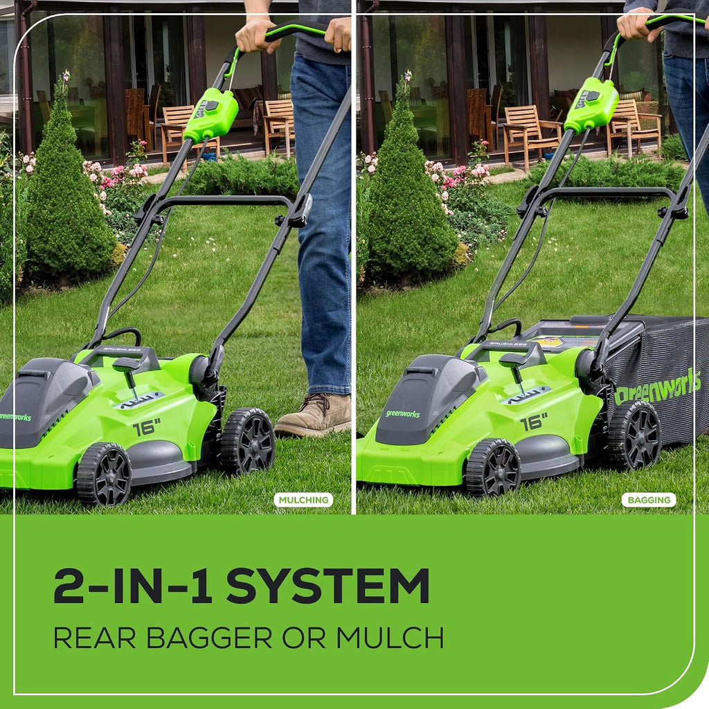 Greenworks 40V 16' Brushless Cordless (Push) Lawn Mower + Blower (350 CFM), 4.0Ah Battery and Charger Included (75+ Compatible Tools)