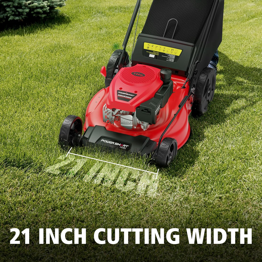 PowerSmart 21-Inch Gas Push Lawn Mower with B&S Engine, 3-in-1 (Bag/Mulch/Rear Discharge),6 Cutting Heights, Durable Steel Deck, Rear-Wheel Drive