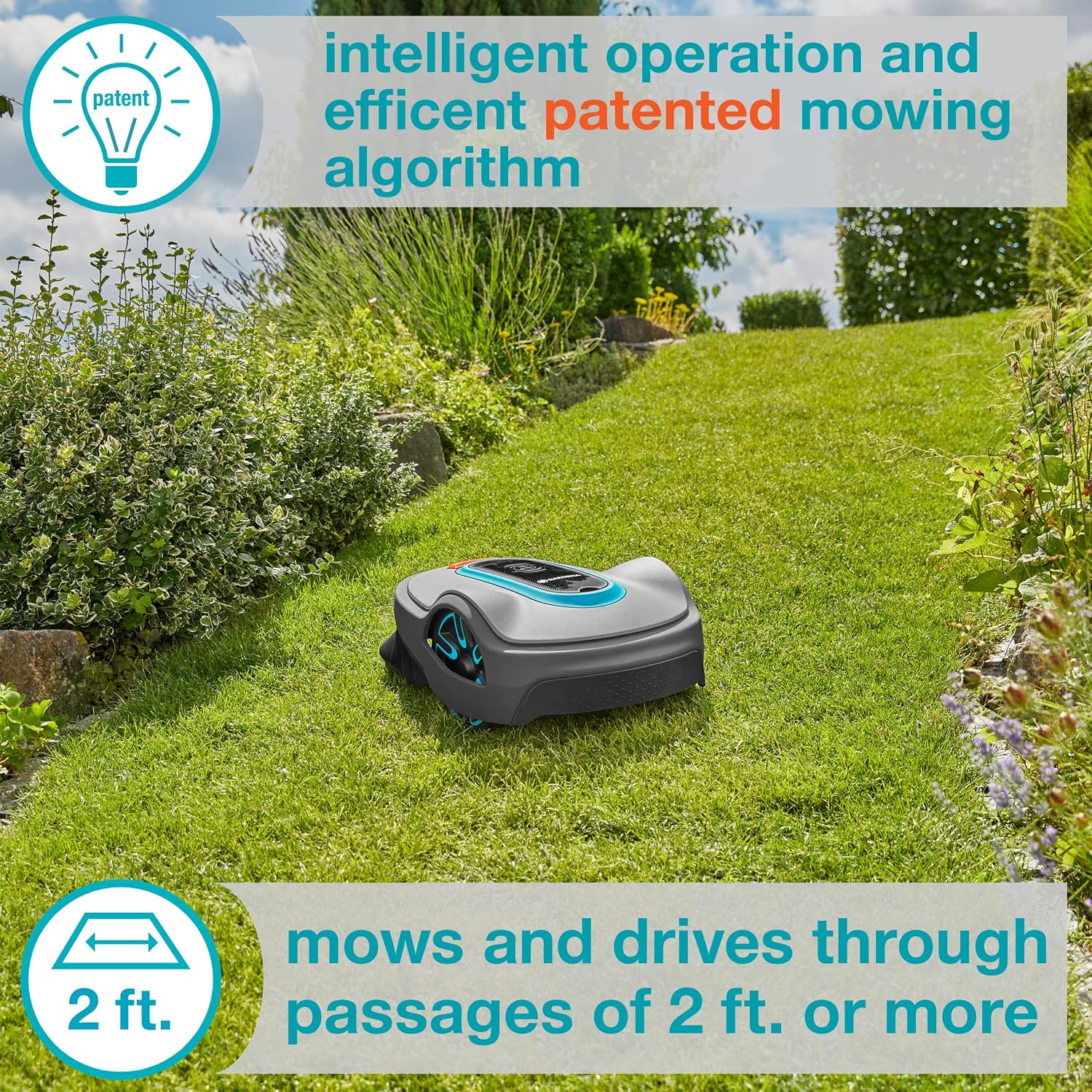 GARDENA 15101-41 SILENO Life - Automatic Robotic Lawn Mower, with Bluetooth app and Boundary Wire, one of The quietest in its Class, for lawns up to 8100 Sq Ft, Made in Europe, Grey