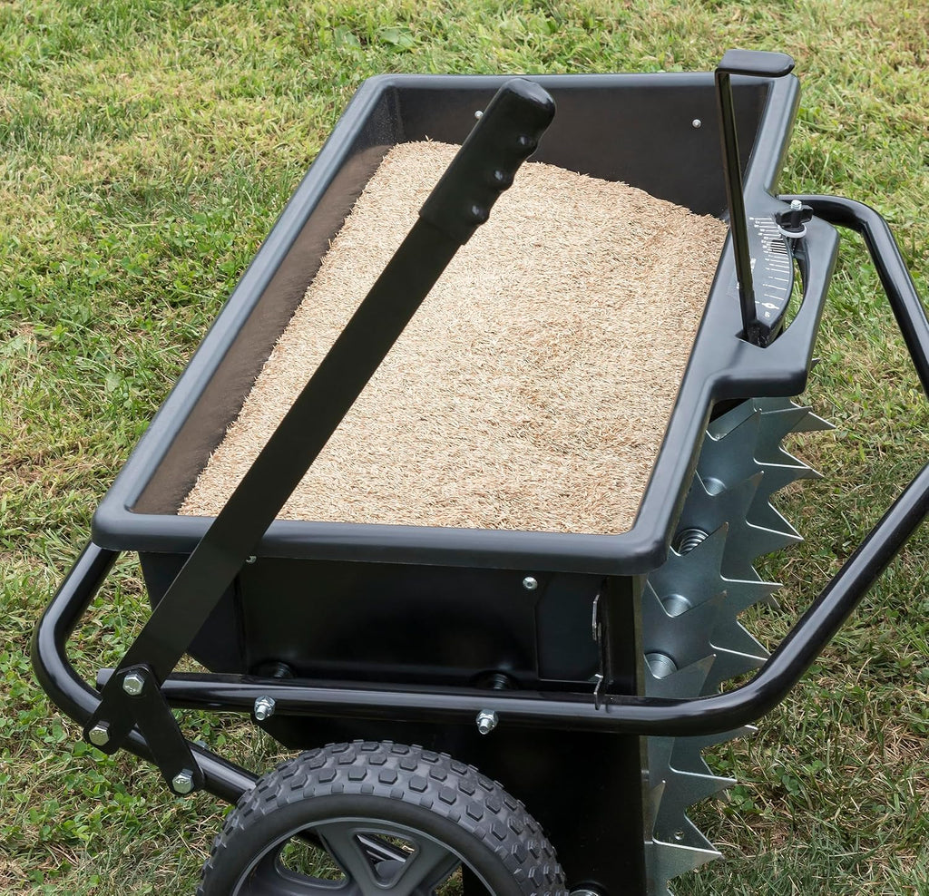 Agri-Fab 45-0543-AMZ 100 lb. Tow-Behind Lawn & Garden Spiker/Seeder/Drop Spreader for Seed,Fertilizer, Salt, Ice Melt; Designed to Pull Behind Lawn & Garden Tractors