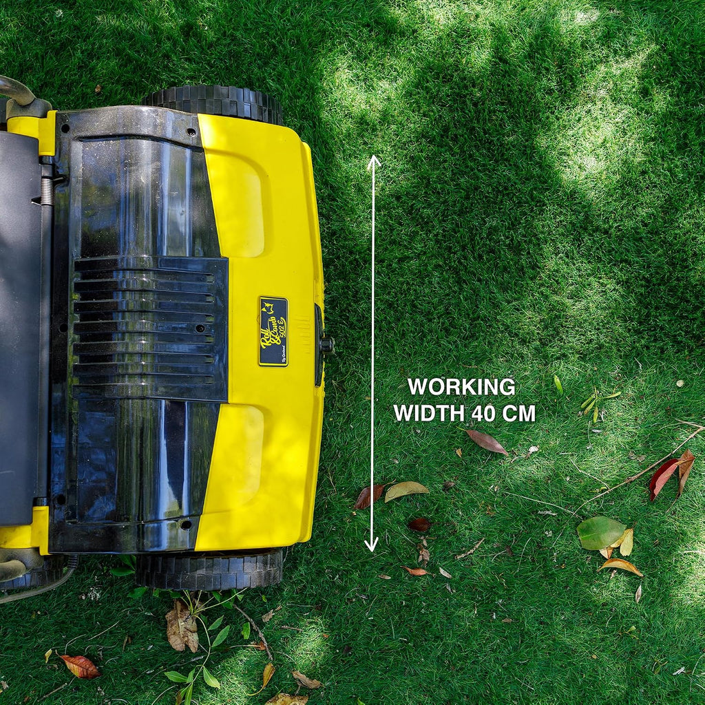 Artificial Turf Sweeper by Roll & Comb, Corded Electric Turf Comb for Synthetic Grass, 16' Working Width, 40L Leaf Collector, 1,600W Motor, Model 502e, 39.5lb