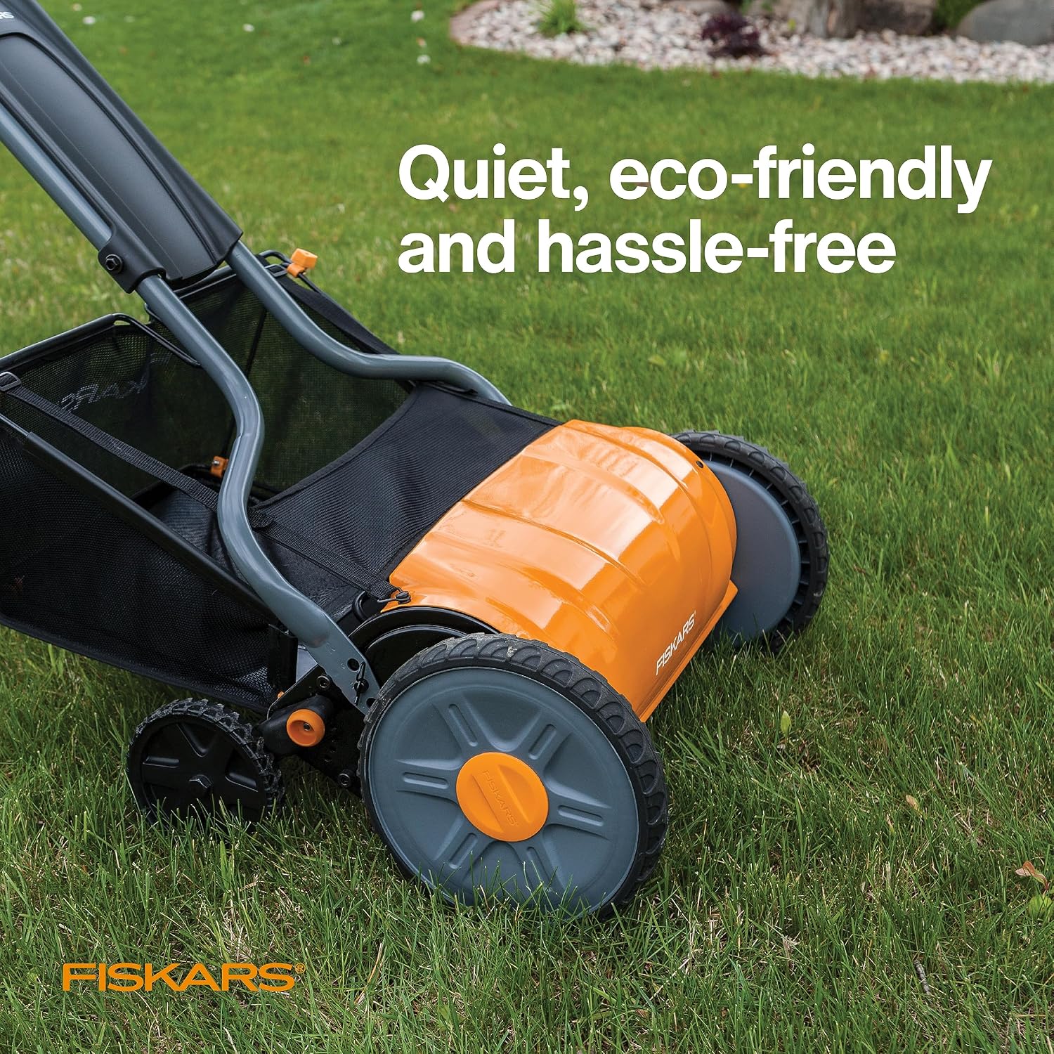 Fiskars Push Mower - 17' Cut Width Manual Reel Mower with No Motor - Grass Cutter with Steel Blades that Stay Sharp - Eco-Friendly Cordless Grass Trimmer for Lawn Care
