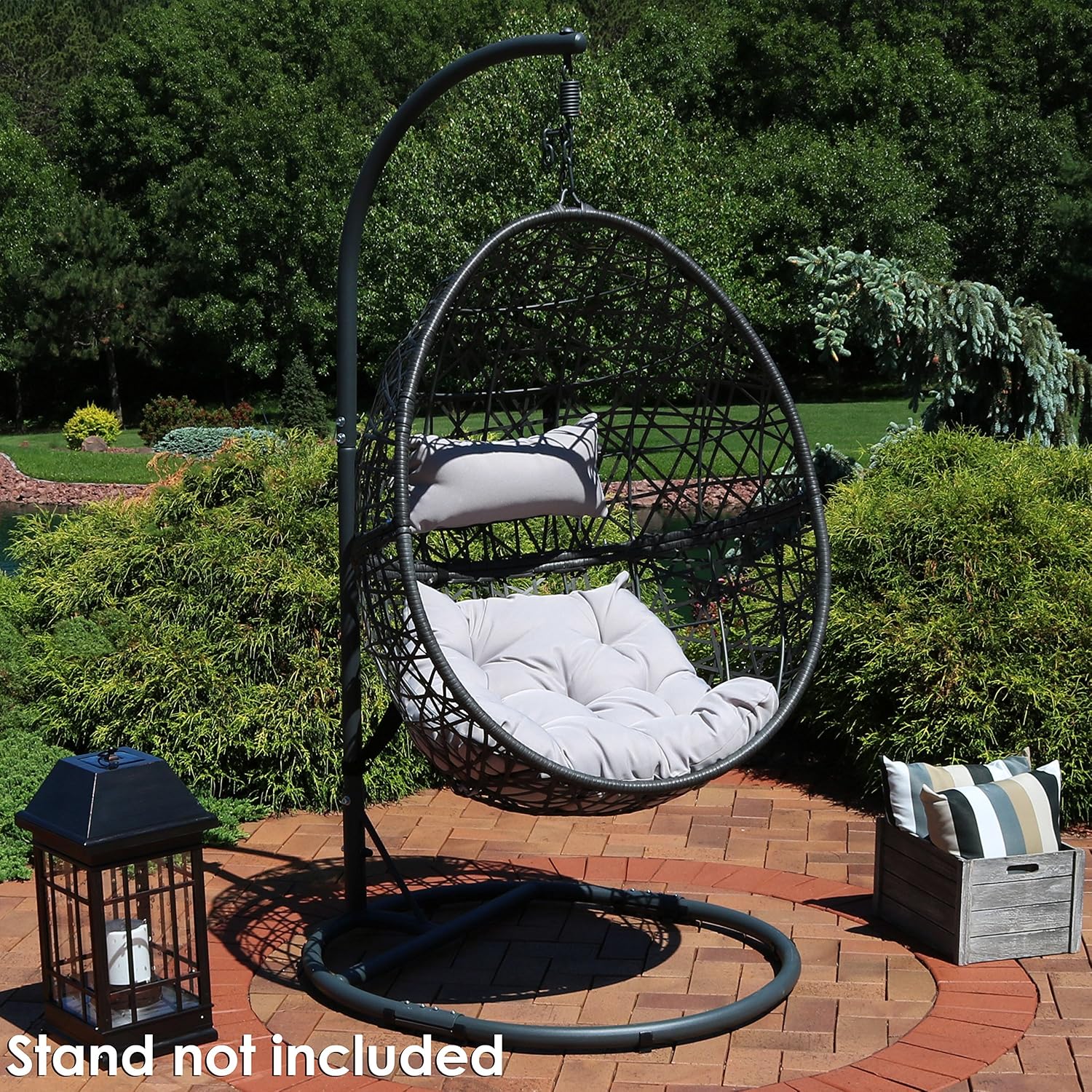 Sunnydaze Caroline Hanging Resin Wicker Egg Chair - 265-Pound Weight Capacity - Removable Gray Polyester Cushions