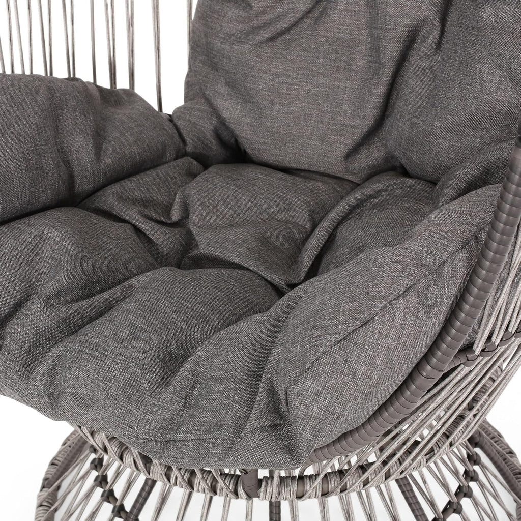 Wicker Egg Chair, Wicker Lounge Chair with Water Resistant Cushion, Indoor Outdoor Lounger for Patio, Backyard, Living Room (Gray)