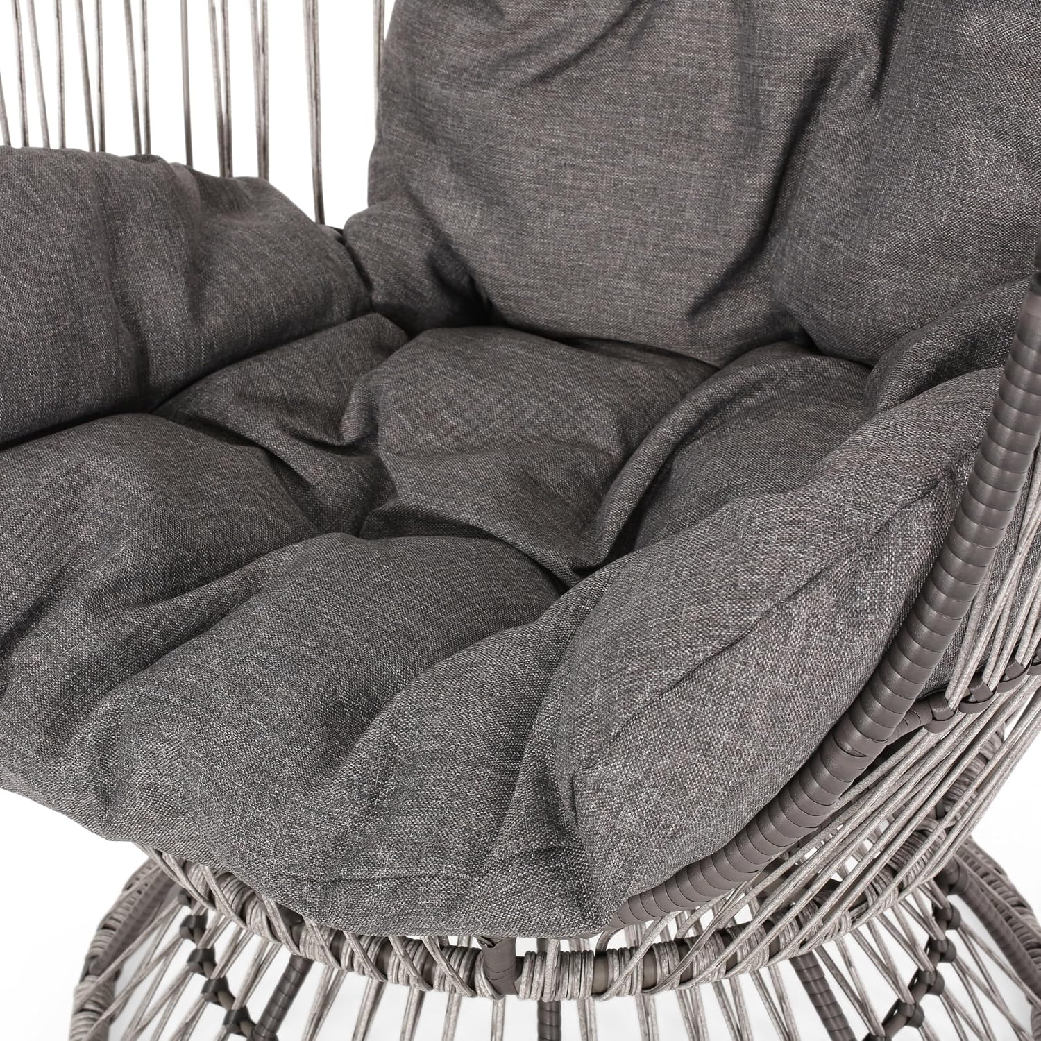 Wicker Egg Chair, Wicker Lounge Chair with Water Resistant Cushion, Indoor Outdoor Lounger for Patio, Backyard, Living Room (Gray)