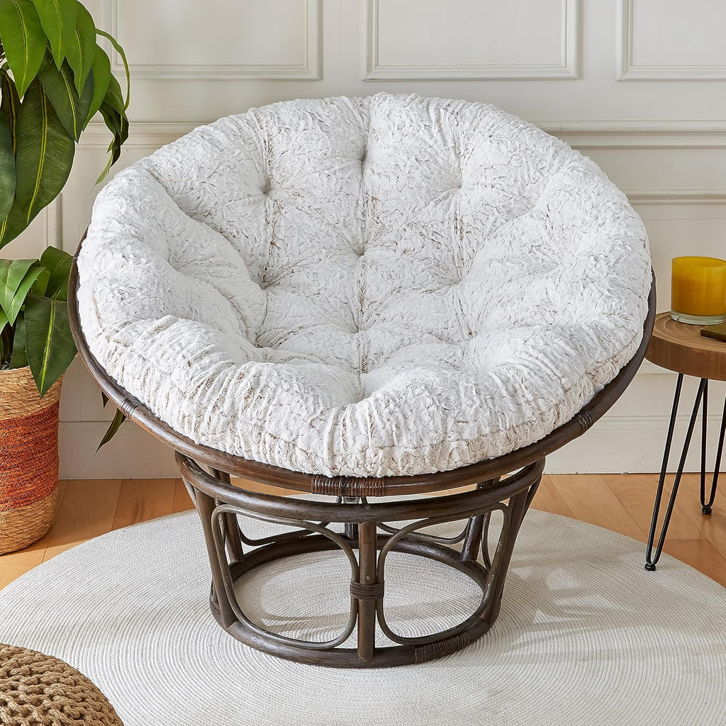 Sorra Home Tufted Papasan Cushion - Soft Bucket & Moon Chair Comfy Round Cushion - Floor Pillow with Plush Foam for Indoor Furniture (Frame Not Included) - Fauxchilla Fawn (48' x 48' x 4')